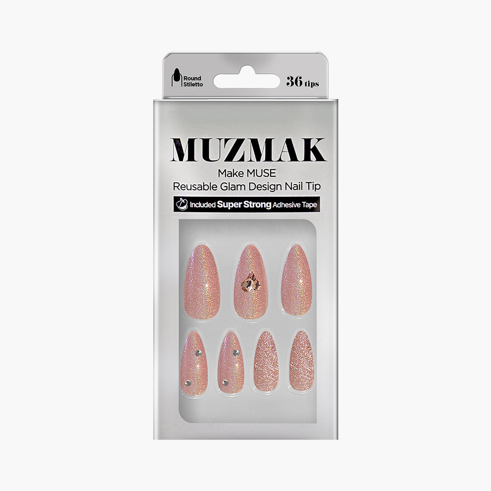 MUZMAK MUZMAK Nail Tips 36pcs #Dollish(Round Stiletto) - anti-aging - front bottle shot