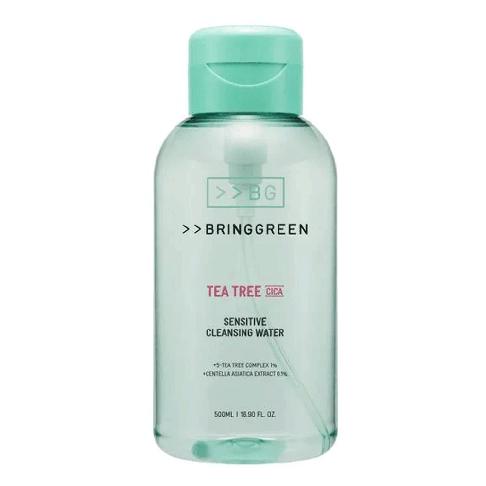BRING GREEN BRING GREEN Tea Tree Cica Sensitive Cleansing Water 500ml - soothing - front bottle shot