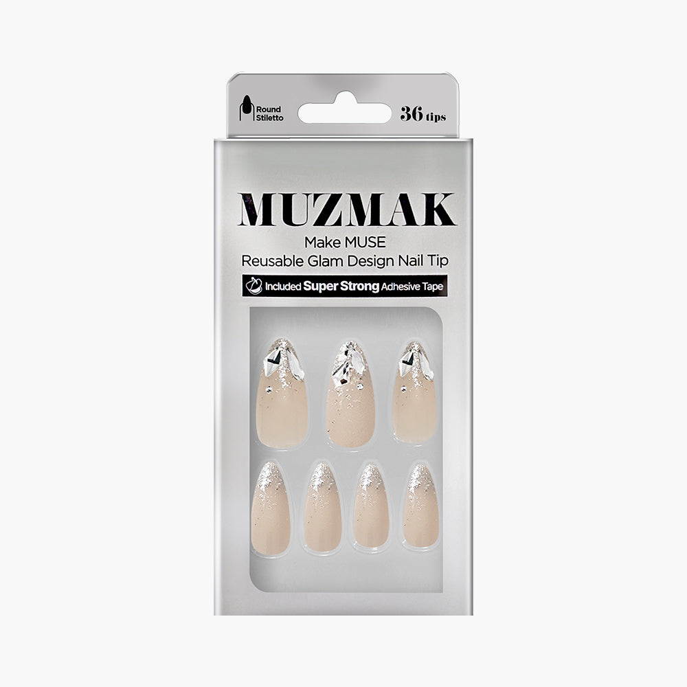 MUZMAK MUZMAK Nail Tips 36pcs #Splash(Round Stiletto) - brightening - front bottle shot
