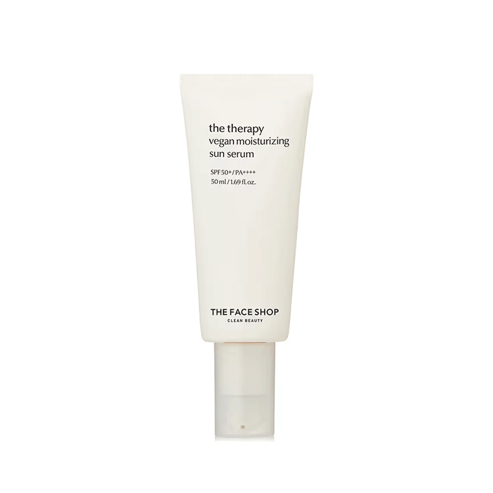 THE FACE SHOP THE FACE SHOP The Therapy Vegan Moisturizing Sun Serum SPF50+ PA+++ 50ml - hydrating - front bottle shot