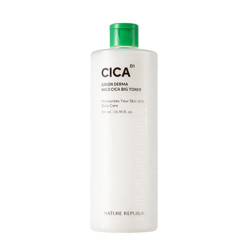 NATURE REPUBLIC Nature Republic Green Derma Mild Cica Big Toner 500ml - hydrating - front bottle shot