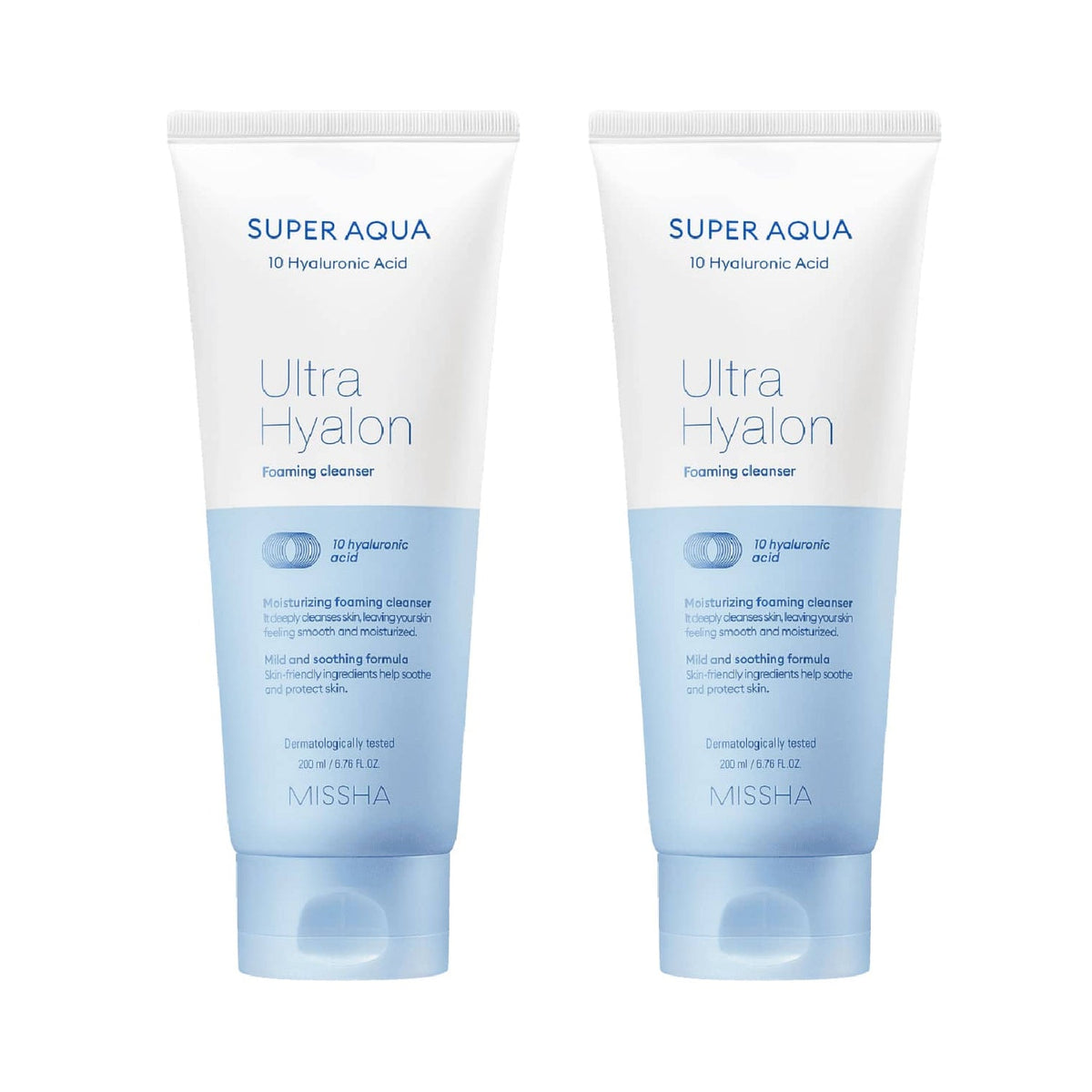 MISSHA 1+1 MISSHA Super Aqua Ultra Hyalron Foaming Cleanser 200ml - hydrating - front bottle shot