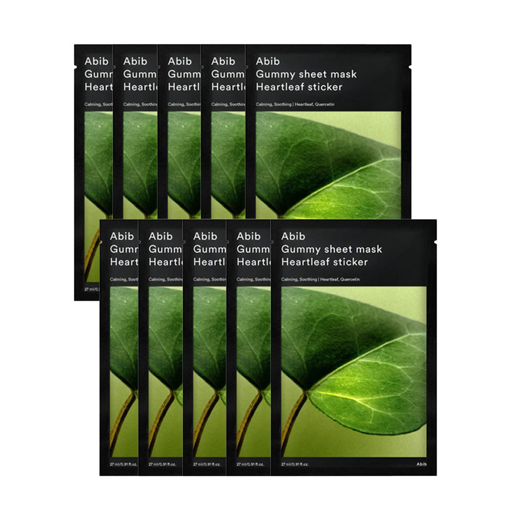 Abib Abib Gummy Sheet Mask Heartleaf Sticker 27ml x 10ea - hydrating - front bottle shot