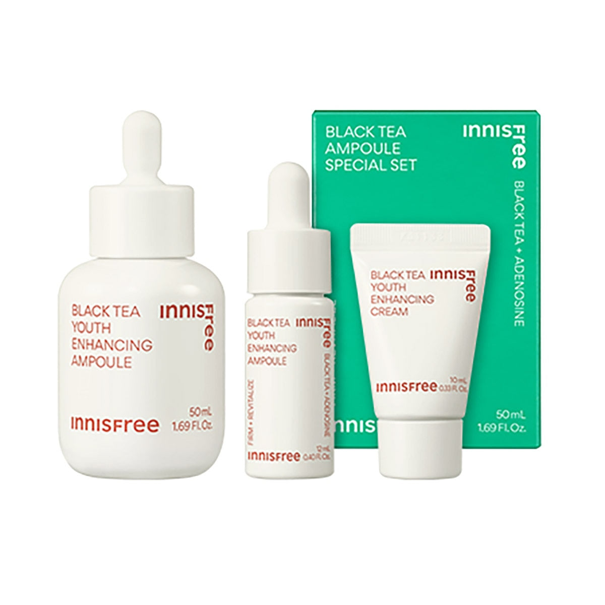 Innisfree Innisfree Black Tea Ampoule Special Set + Black Tea Kit - brightening - front bottle shot