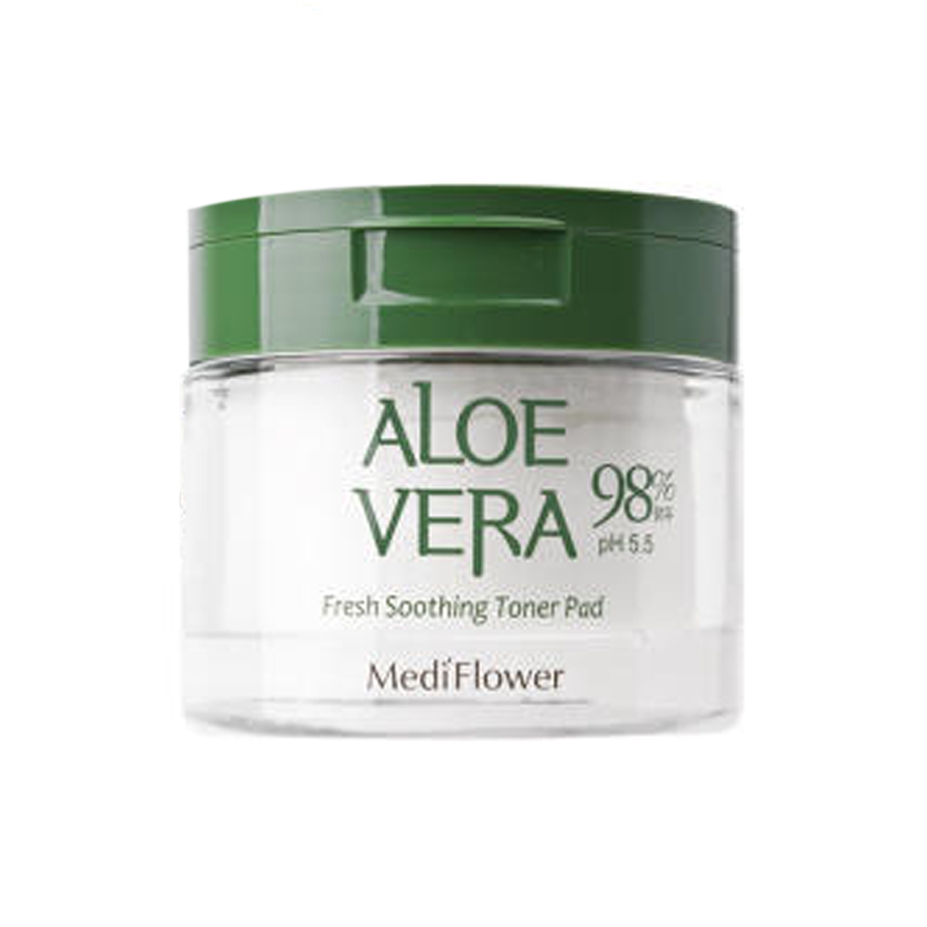 MediFlower MediFlower Aloevera Fresh Soothing Toner Pad 60 pads - hydrating - front bottle shot