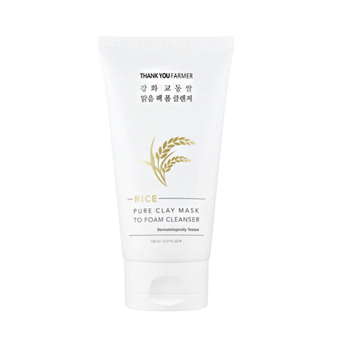THANK YOU FARMER THANK YOU FARMER Rice Pure Clay Mask to Foam Cleanser 150ml - hydrating - front bottle shot