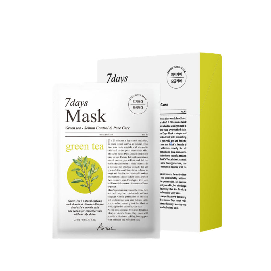 Ariul Ariul 7Days Mask Green Tea 10 Sheet - hydrating - front bottle shot