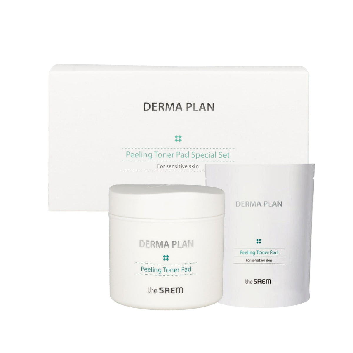 The SAEM the SAEM Derma Plan Peeling Toner Pad Special Set (145ml 70ea + Refill 105ml 50ea) - hydrating - front bottle shot