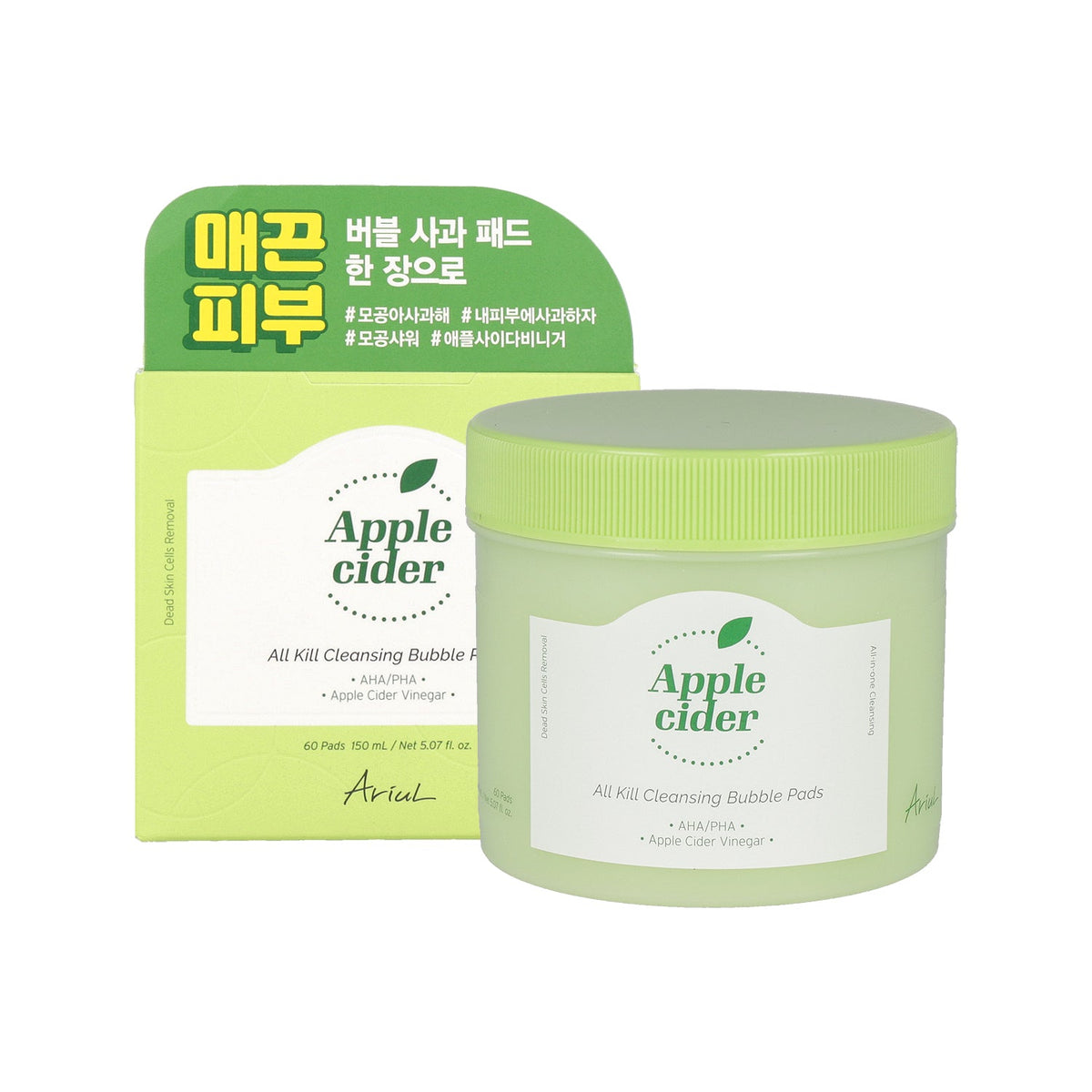Ariul Ariul Apple Cider All Kill Cleansing Bubble Pads 60pads - pore care - front bottle shot