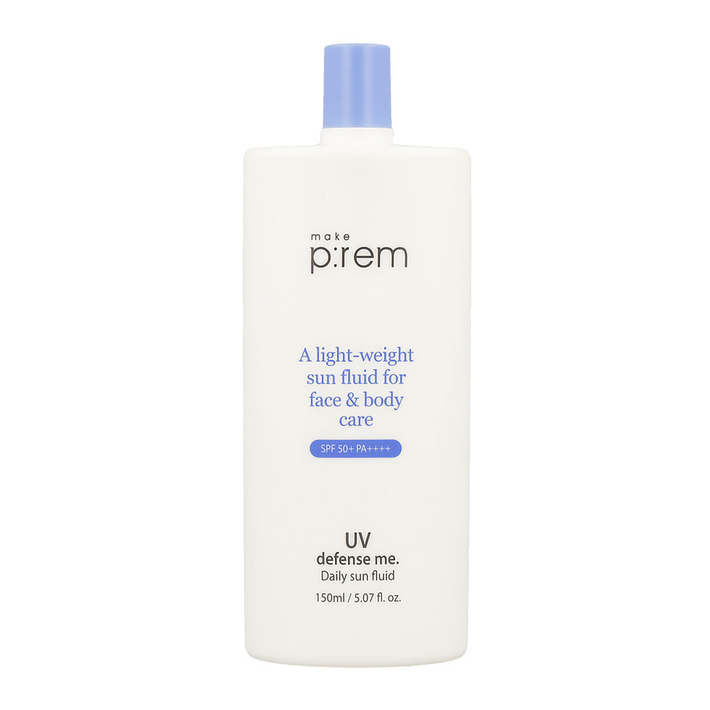 make p:rem Makep:rem UV Defense Me Daily Sun Fuild SPF50+ PA++++ 150ml - hydrating - front bottle shot