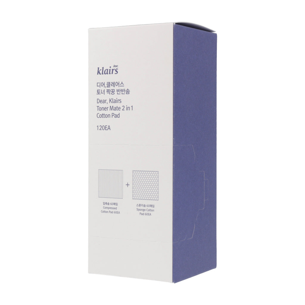 dear, klairs dear, klairs Toner Mate 2 in 1 Cotton Pad 120ea - hydrating - front bottle shot