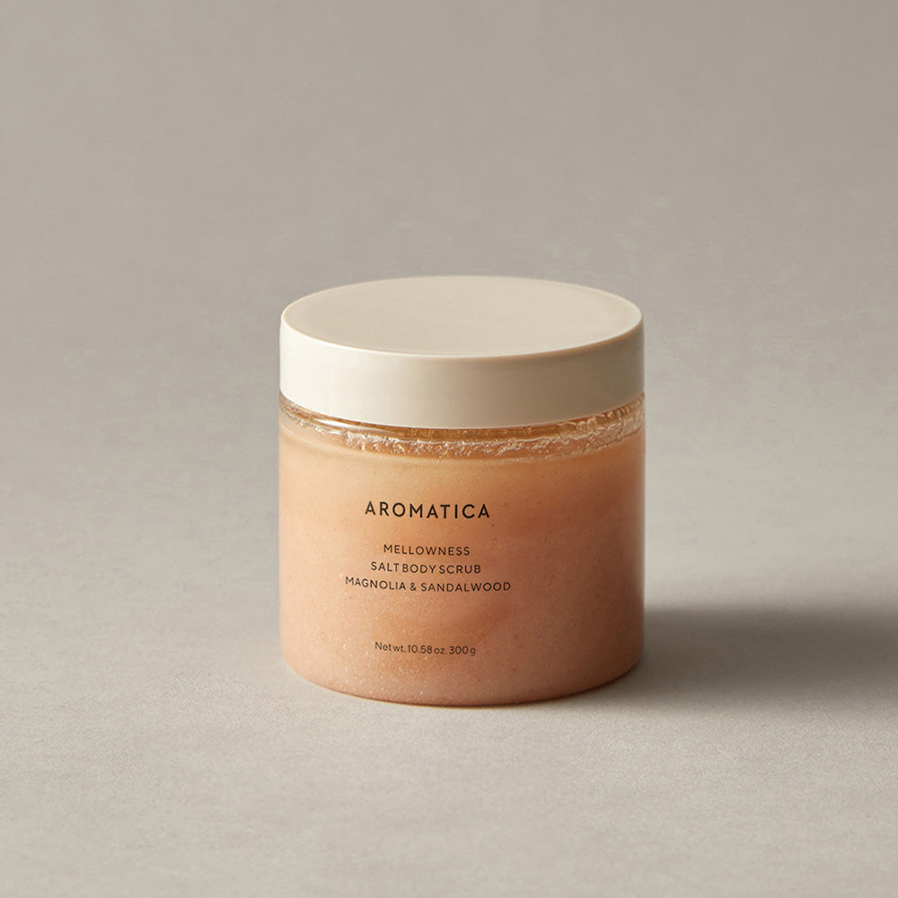 AROMATICA AROMATICA Salt Body Scrub Magnolia & Sandalwood 300g - hydrating - front bottle shot