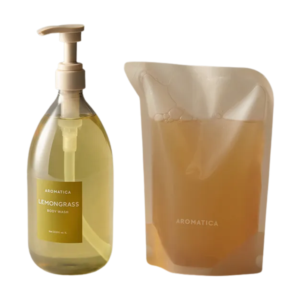 AROMATICA AROMATICA Lemongrass Body Wash 1L + Refill 500ml Set - hydrating - front bottle shot