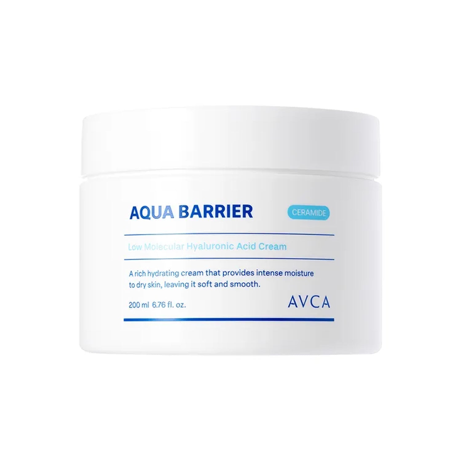 AVCA AVCA Aqua Barrier Low Molecular Hyaluronic Acid Cream 200ml - hydrating - front bottle shot