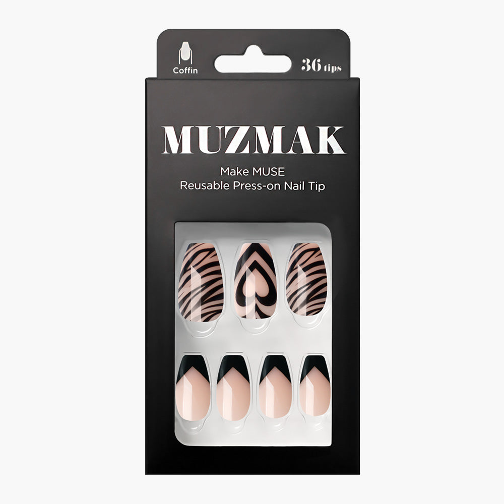 MUZMAK MUZMAK Nail Tips 36pcs #Awesome Zebra(Coffin) - anti-aging - front bottle shot