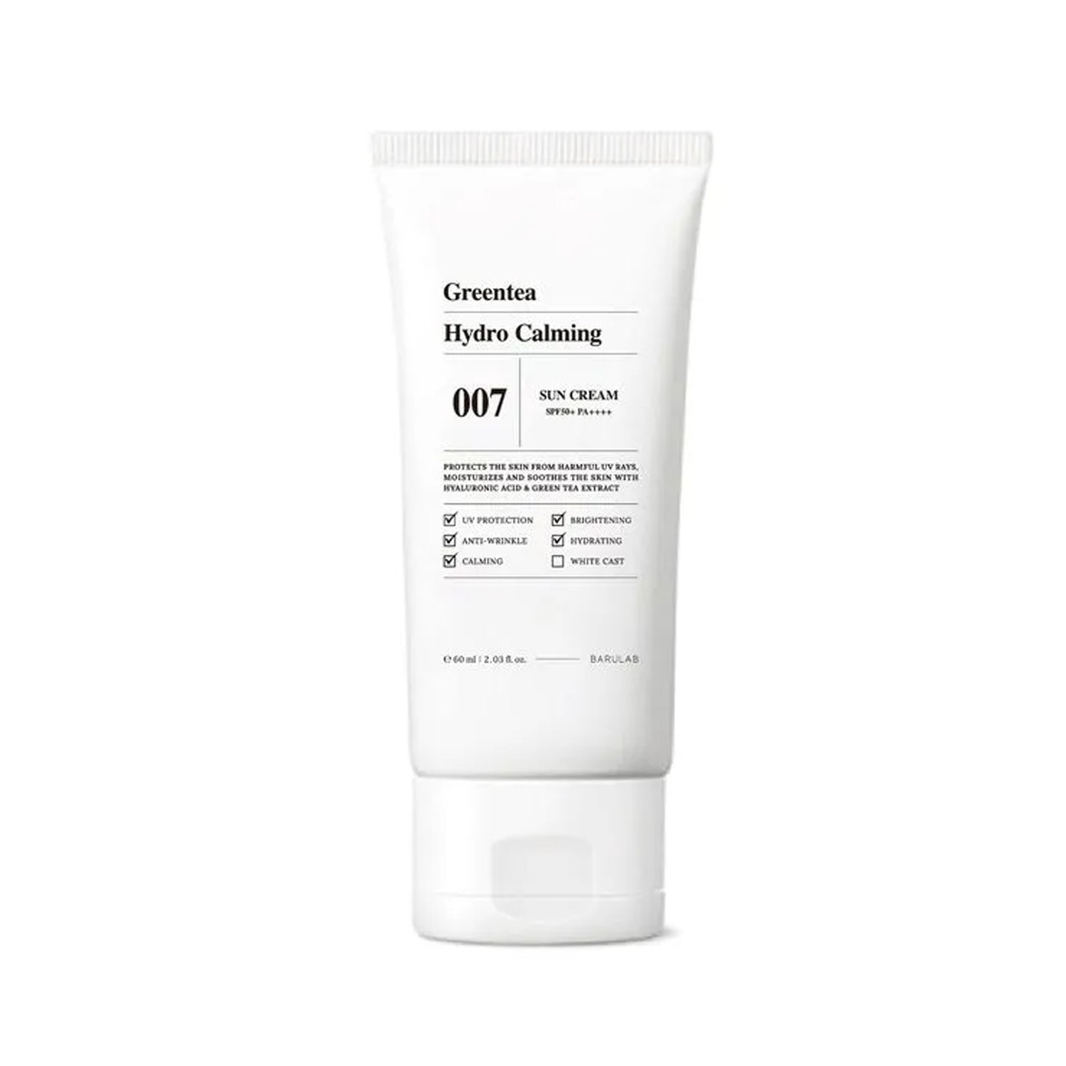 BARULAB BARULAB Green Tea Hydro Calming Sun Cream 60ml - hydrating - front bottle shot