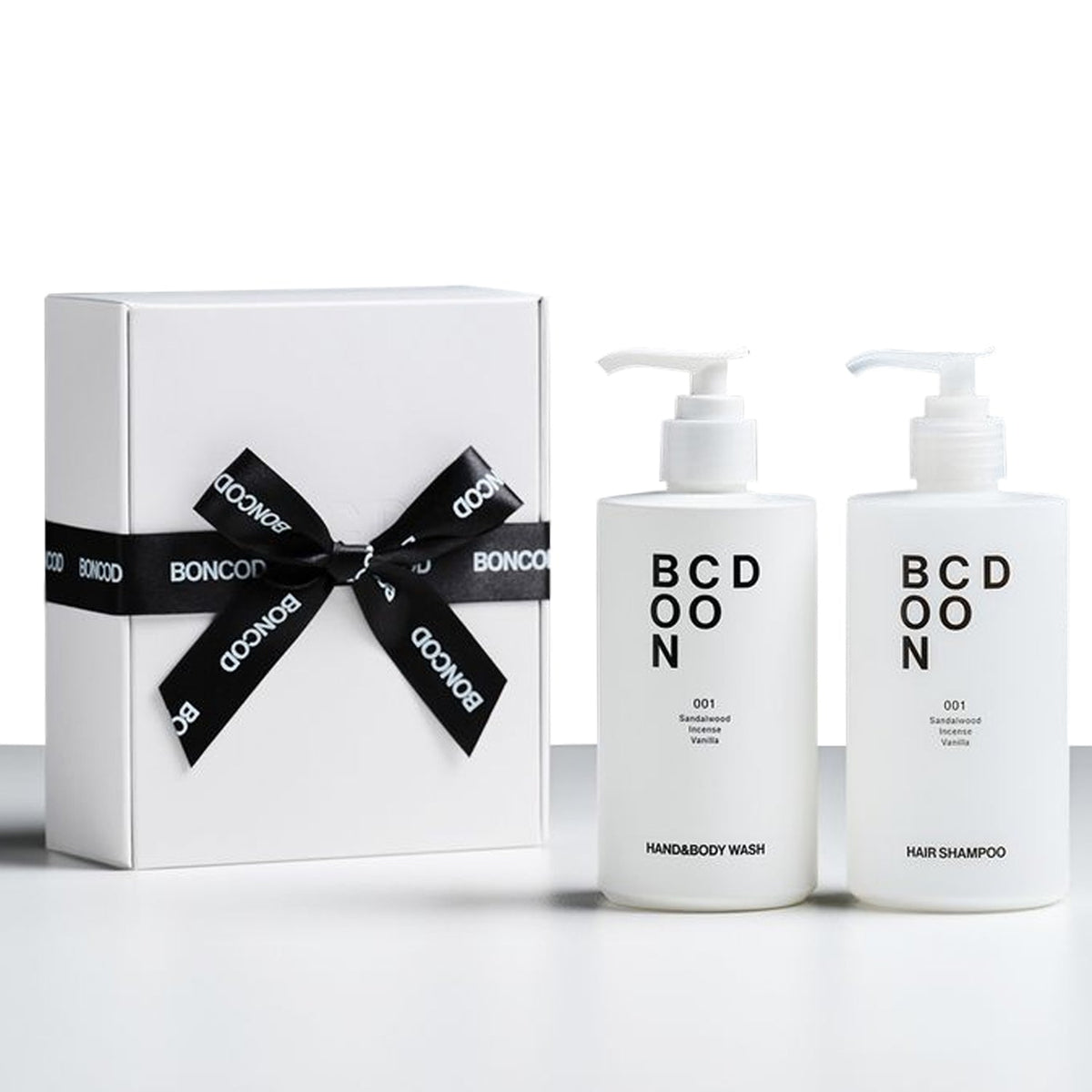 BONCOD BONCOD Hair Loss Shampoo 300ml + Perfume Hand & Body Wash 300ml 001 Sandalwood Scent - brightening - front bottle shot
