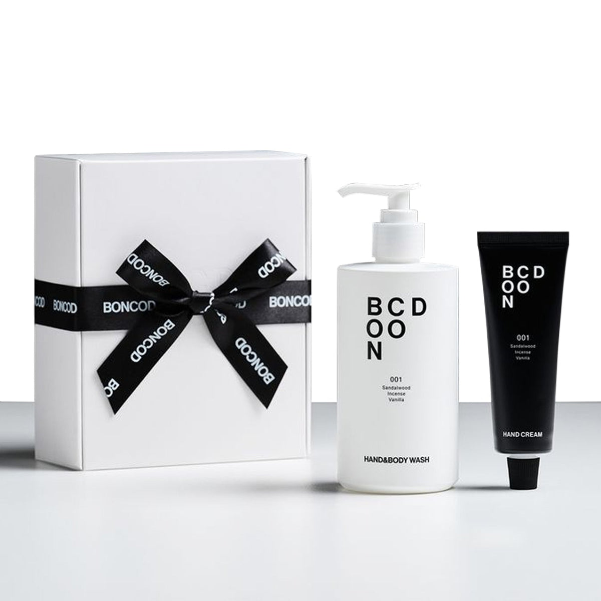 BONCOD BONCOD Perfume Hand Cream + Hand & Body Wash 001 Sandalwood Gift Set - soothing - front bottle shot