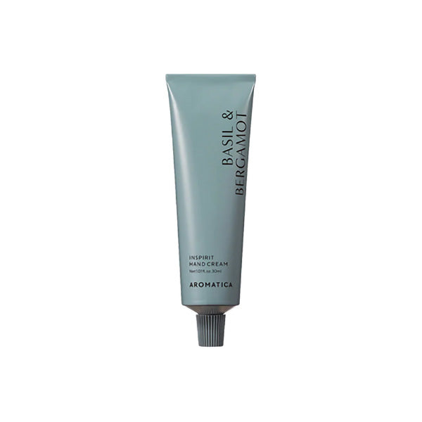 AROMATICA AROMATICA Inspirit Hand Cream Basil & Bergamot 30ml - hydrating - front bottle shot