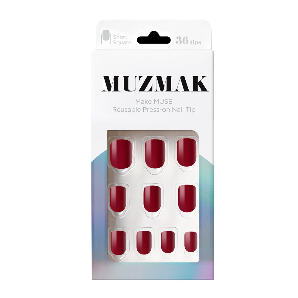 MUZMAK MUZMAK Nail Tips 36pcs #Best Red(Short Square) - anti-aging - front bottle shot