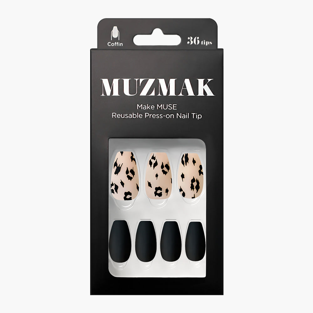 MUZMAK MUZMAK Nail Tips 36pcs #Black Hope(Coffin) - anti-aging - front bottle shot