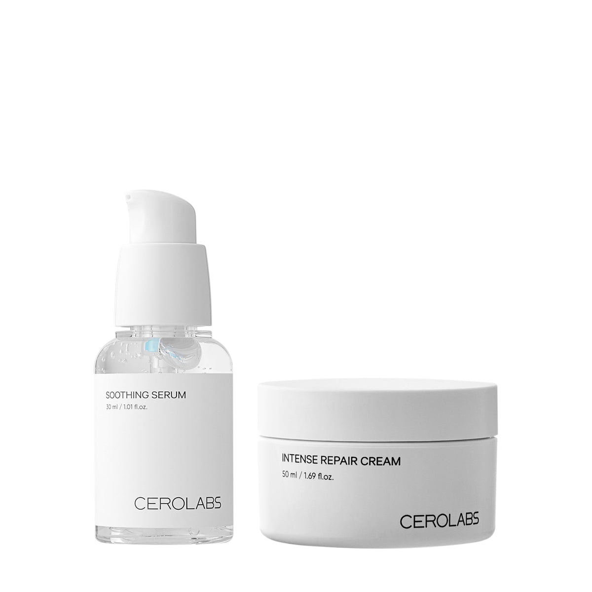 CEROLABS CEROLABS Soothing Serum 30ml + Intense Repair Cream 50ml - hydrating - front bottle shot