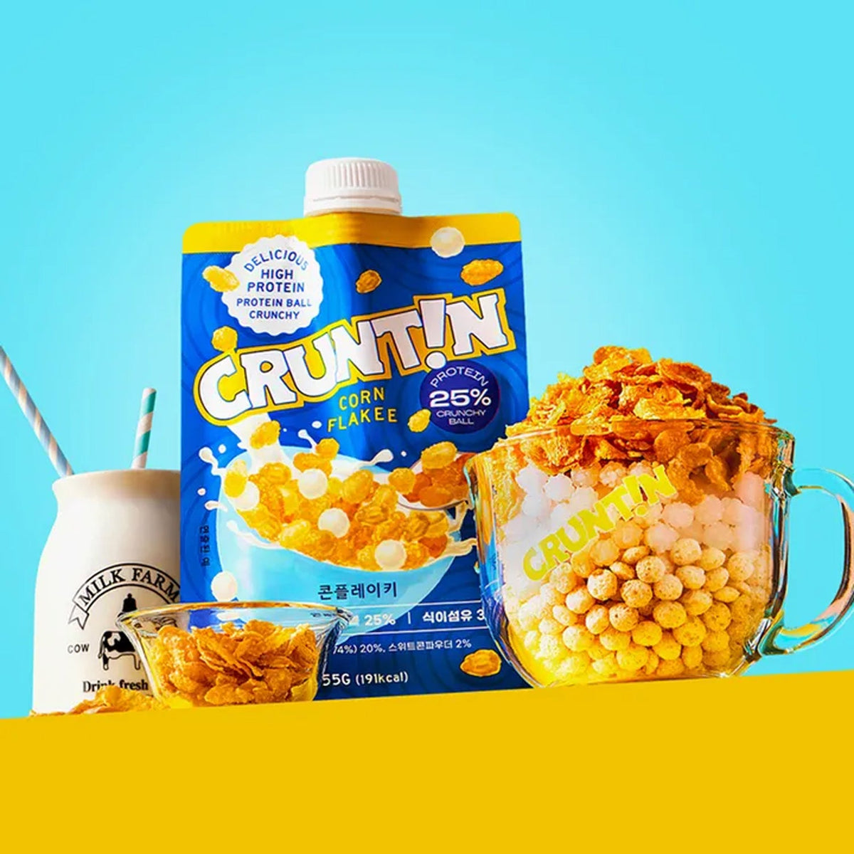CRUNTIN CRUNTIN Crunch Ball Protein Shake Corn Flakee (1 Box 50g / 5 Pouches) - daily care - front bottle shot