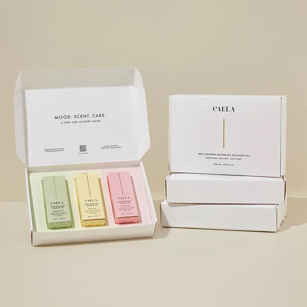 Caela Caela Deep Moisture Shower Oil Discovery Set (Green Rose 40ml + Basil Leaf 40ml + Sunlit Ruby 40ml) - hydrating -