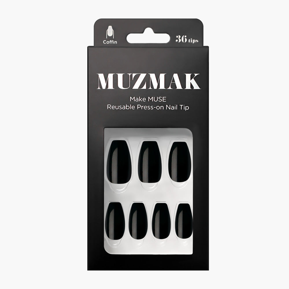 MUZMAK MUZMAK Nail Tips 36pcs #Chic Black (Coffin) - anti-aging - front bottle shot