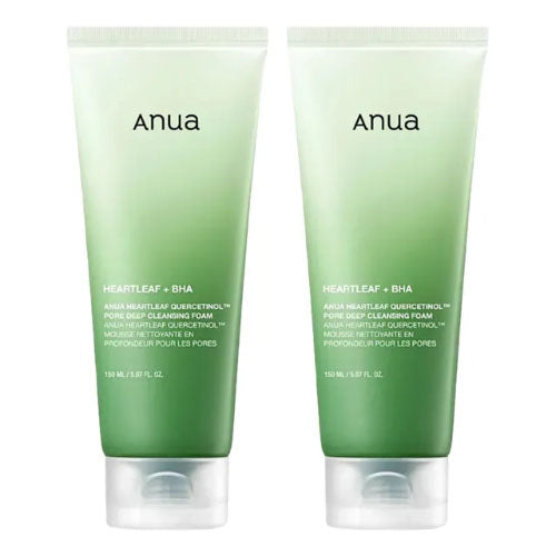 Anua Anua Houttuynia Cordata Quercetinol Sebum & Pore Deep Cleansing Foam Exfoliating Cleanser for Oily Skin 150ml, 2 Pieces
