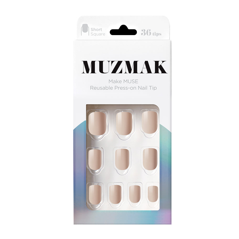 MUZMAK MUZMAK Nail Tips 36pcs #Cream Beige(Short Square) - anti-aging - front bottle shot