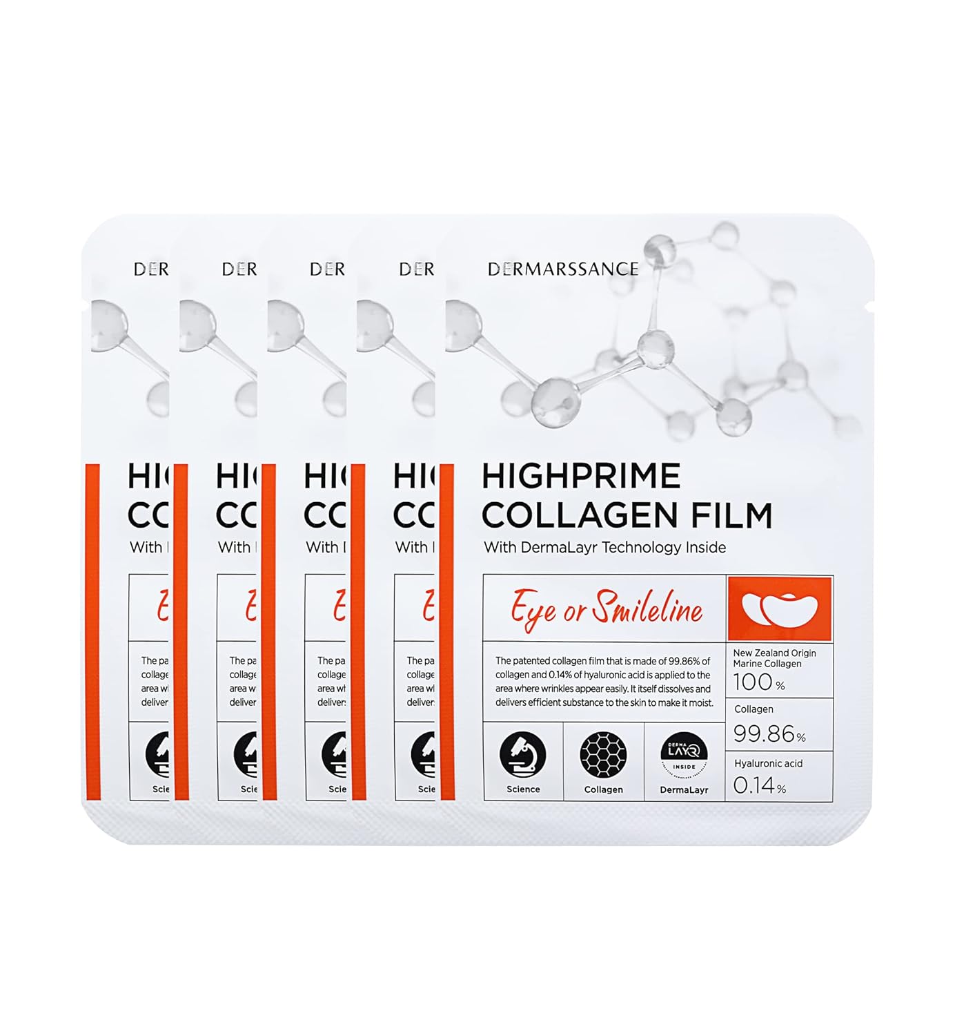 DERMARSSANCE DERMARSSANCE Highprime Collagen Film Eye & Smileline 5pcs - hydrating - front bottle shot