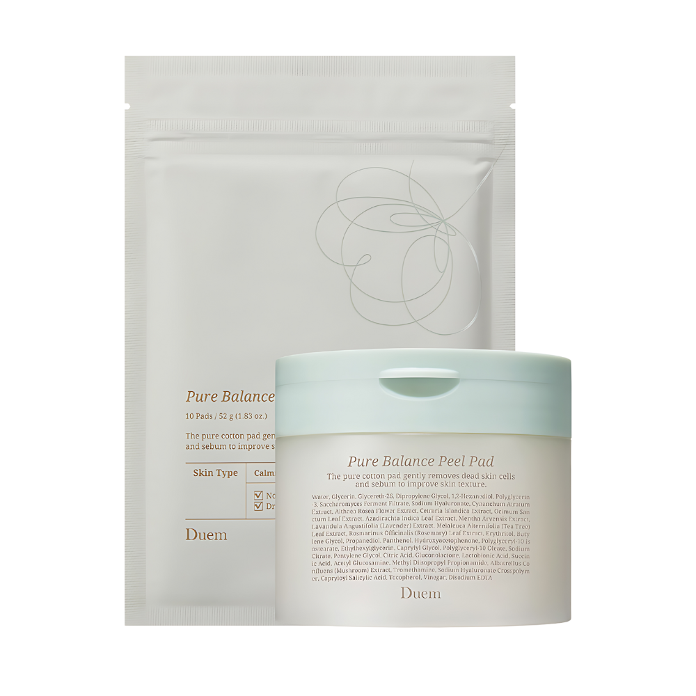 Duem Duem Pure Balance 100% Organic Cotton Peel Pad 50ea + refill 20ea - hydrating - front bottle shot