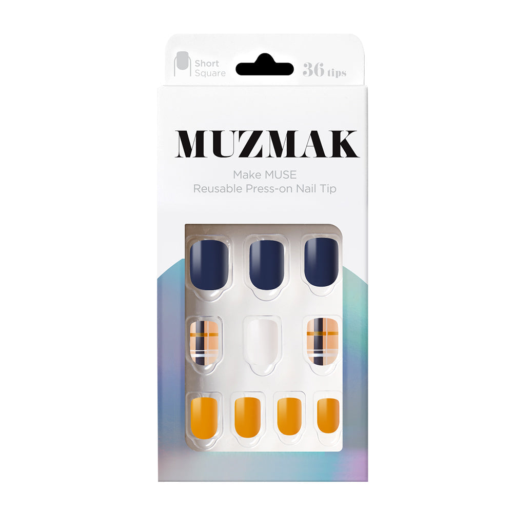 MUZMAK MUZMAK Nail Tips 36pcs #Delight Check(Short Square) - anti-aging - front bottle shot
