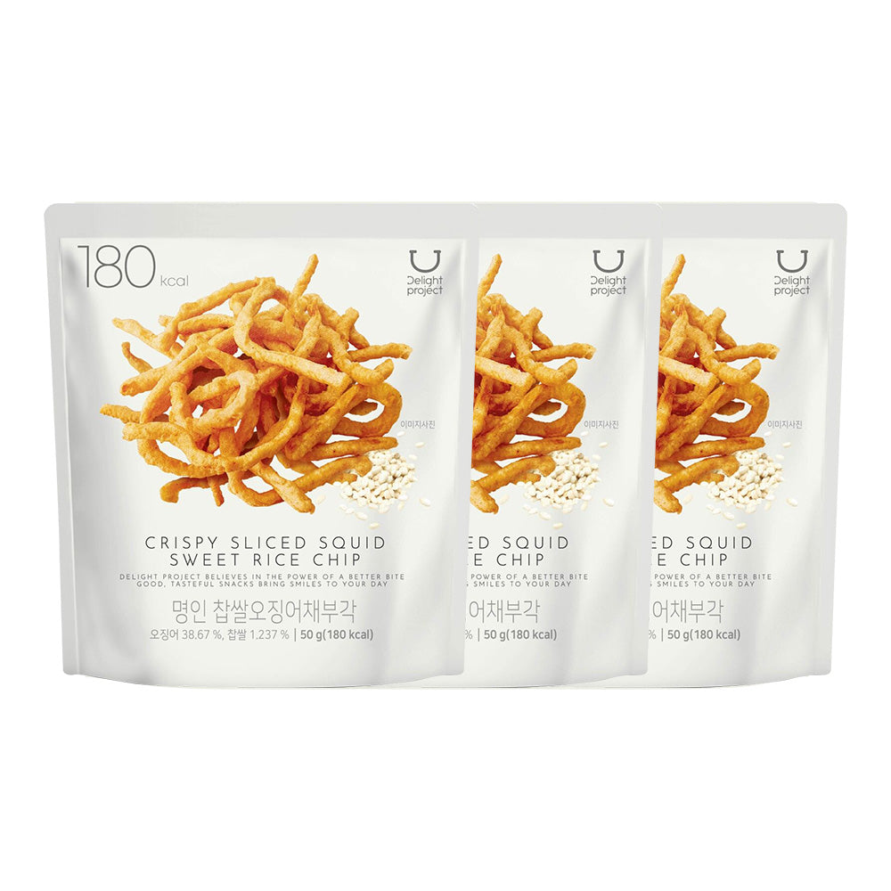 Delight project Delight project Crispy Sliced Squid Sweet Rice Chip 50g x 3 Packs - hydrating - front bottle shot