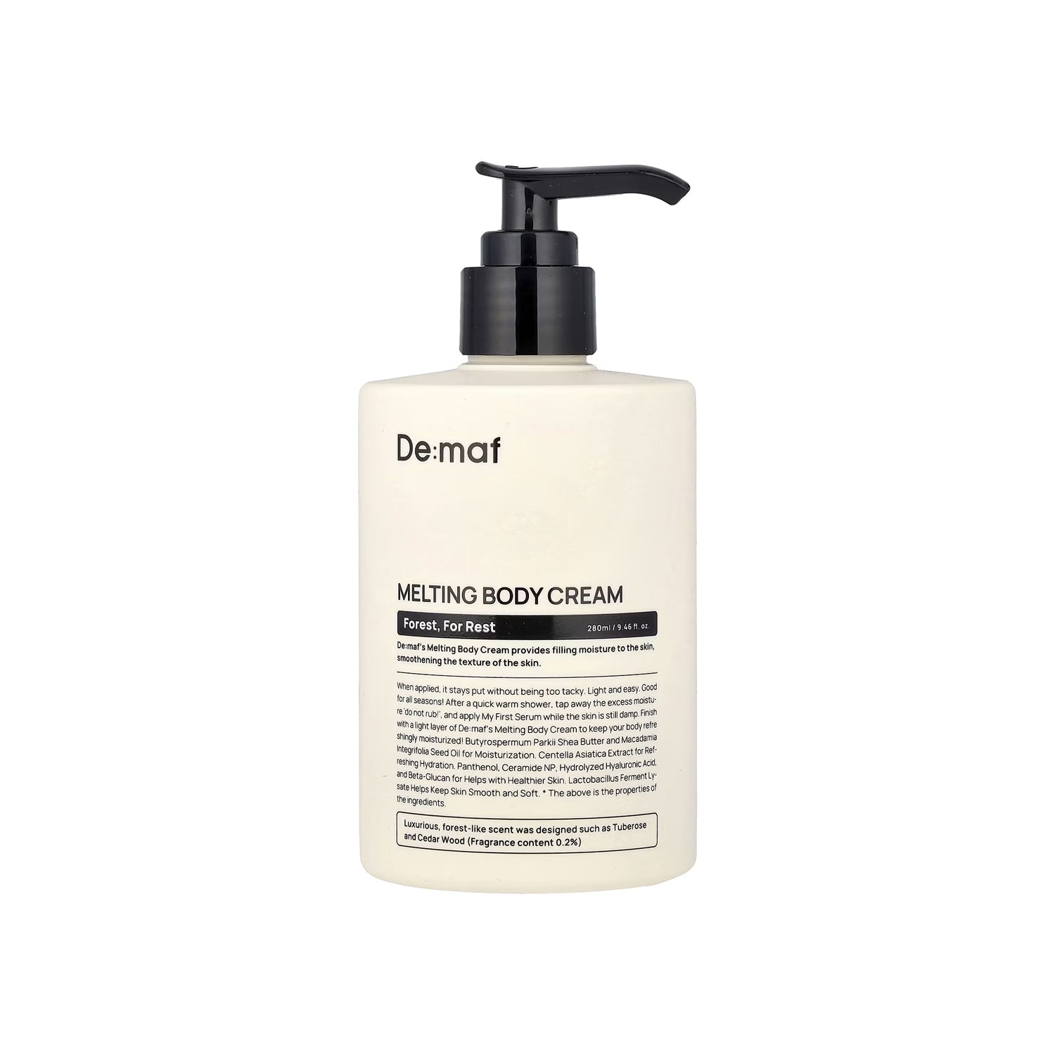 De:maf De:maf Forest For Rest: Melting Body Cream 280ml - hydrating - front bottle shot