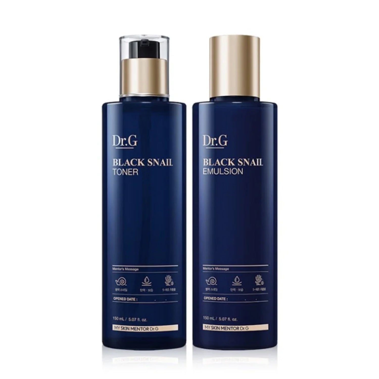 Dr.G Dr.G Black Snail Basic 2-Piece Set (Toner 150ml + Emulsion 150ml) - hydrating - front bottle shot