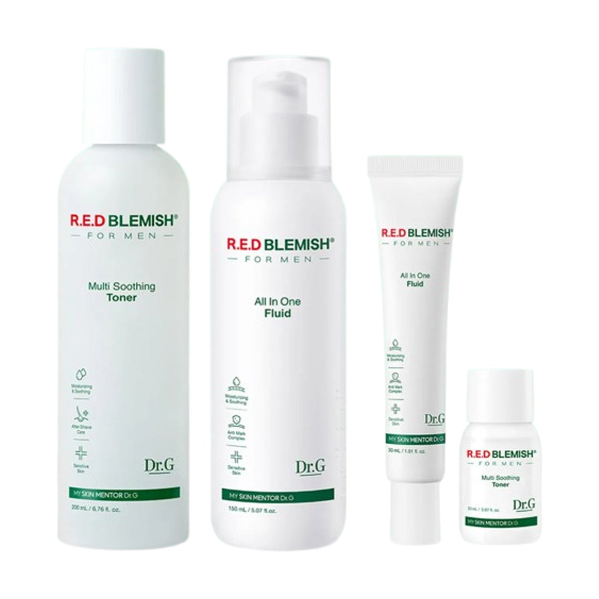 Dr.G Dr.G Red Blemish For Men Multi Soothing Toner / Calming All In One 2P Set (+Miniature 2P) - hydrating - front bottle