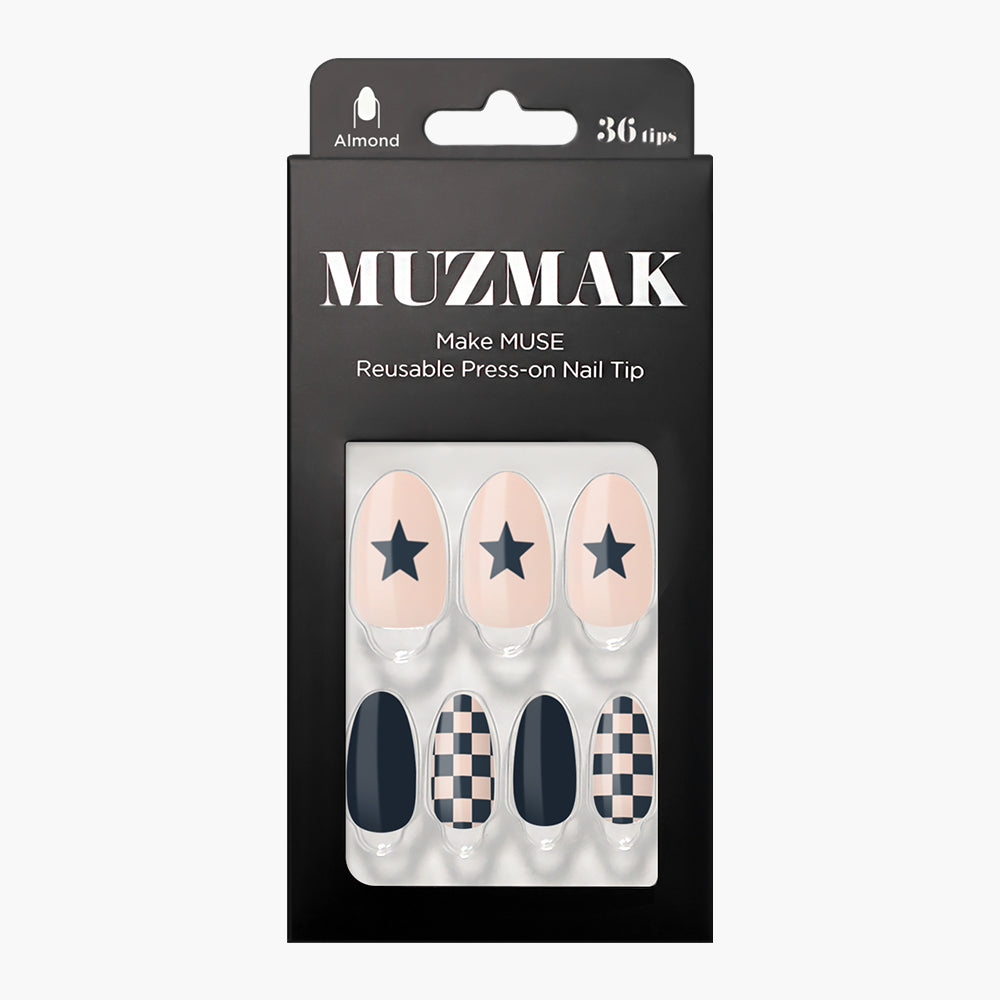 MUZMAK MUZMAK Nail Tips 36pcs #Draw Night(Almond) - anti-aging - front bottle shot