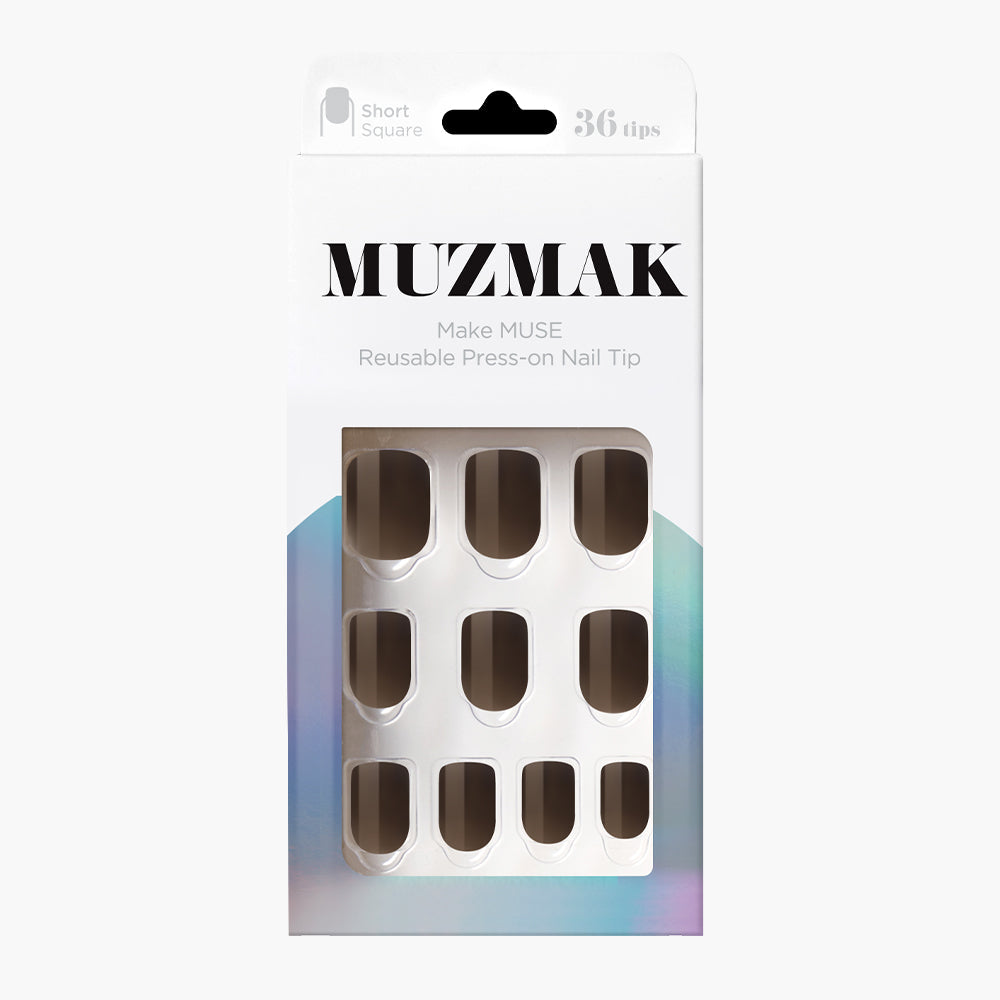 MUZMAK MUZMAK Nail Tips 36pcs #Earl Grey(Short Square) - anti-aging - front bottle shot