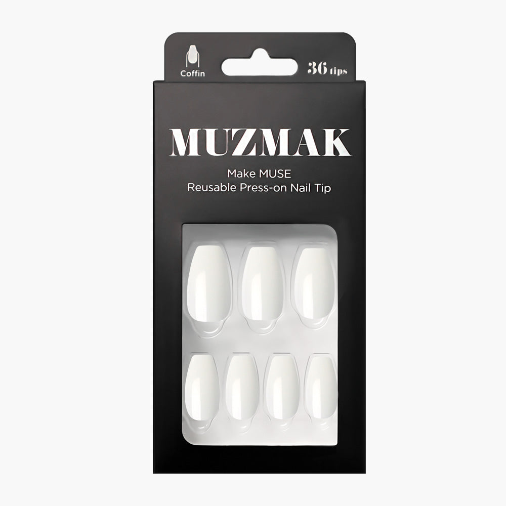 MUZMAK MUZMAK Nail Tips 36pcs #Edge White(Coffin) - anti-aging - front bottle shot