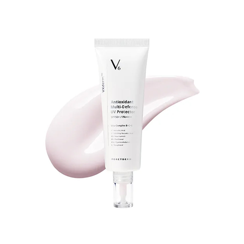 FORETDERM. FORETDERM. V6+ Antioxidant Multi-Defense UV Protector - hydrating - front bottle shot