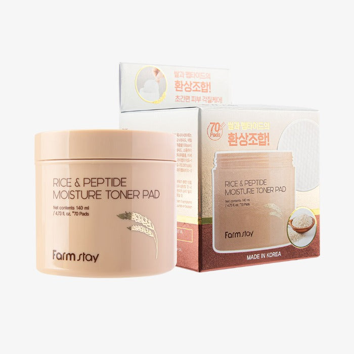 Farmstay Farmstay Rice & Peptide Moisture Toner Pad 140ml (70ea) - hydrating - front bottle shot