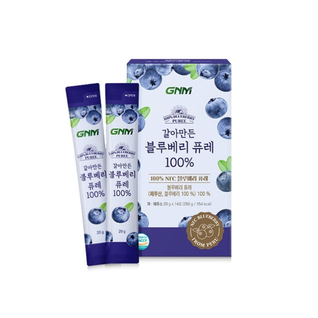 GNM GNM 100% Blueberry Puree 20g x 14 Sticks - nourishing - front bottle shot