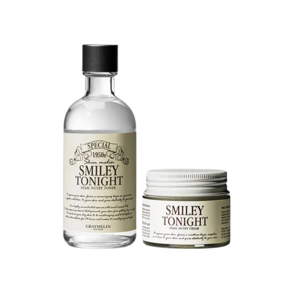 GRAYMELIN GRAYMELIN Smiley Tonight Snail Nutrition & Moisture 2-Piece Skincare Set - hydrating - front bottle shot