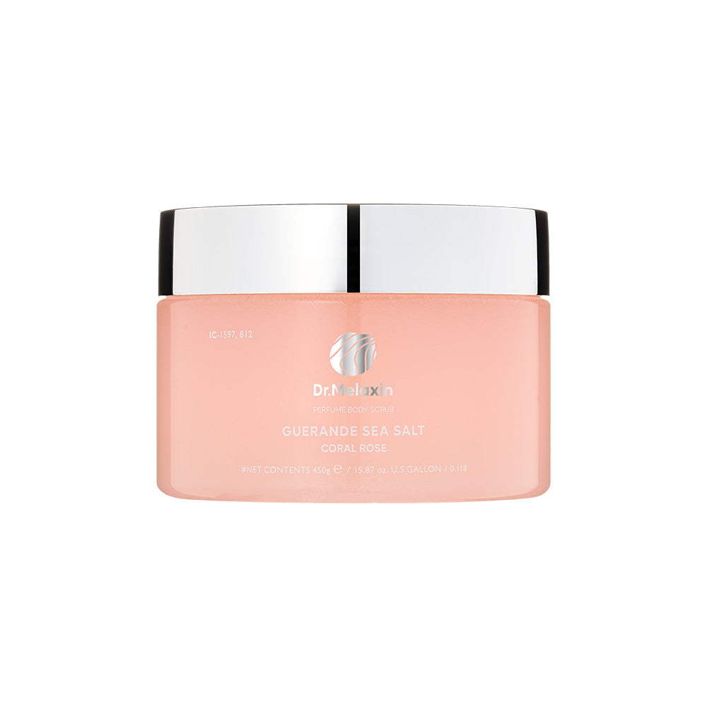 Dr.Melaxin Dr.Melaxin Guerande Sea Salt Perfume Body Scrup Coral Rose 450g - hydrating - front bottle shot