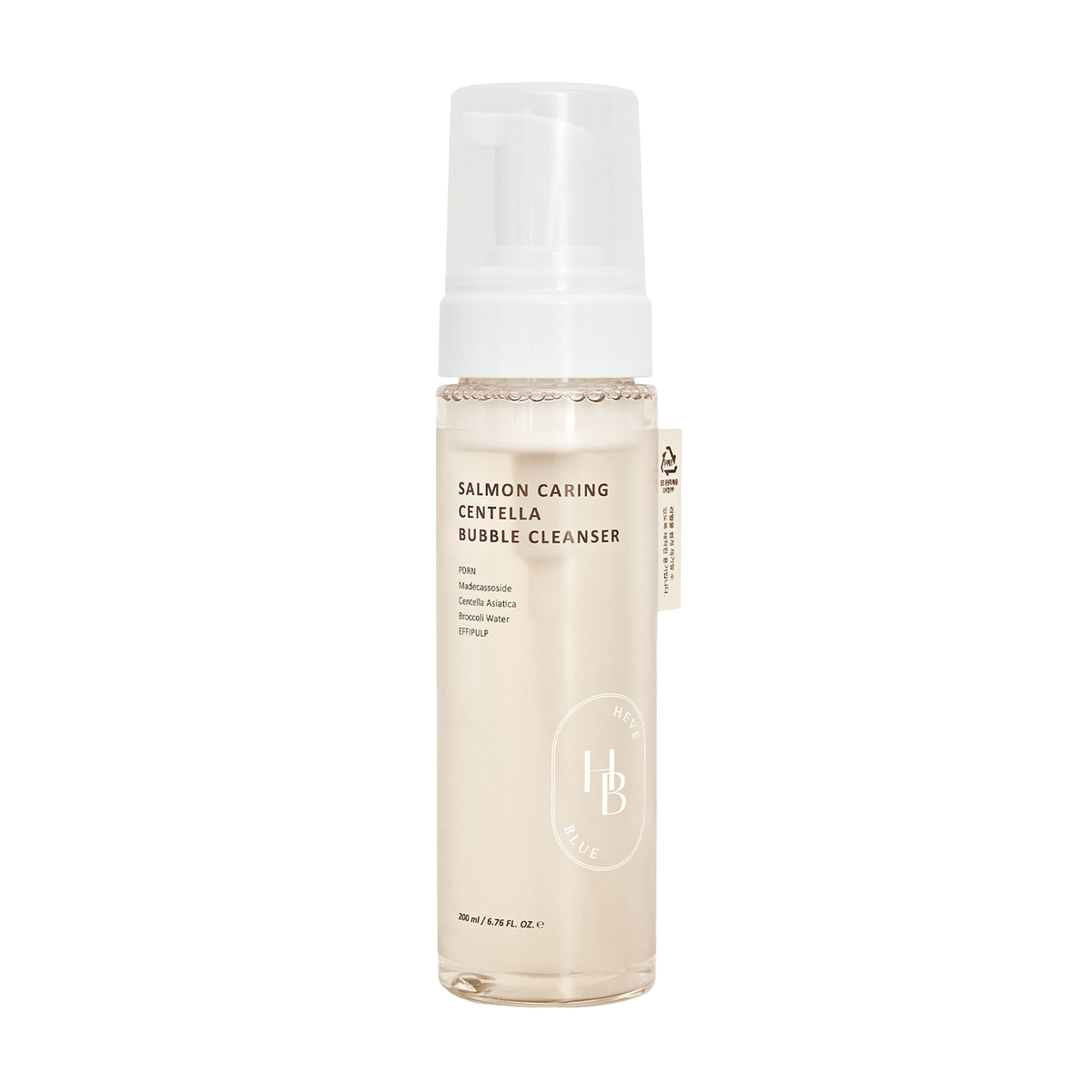 HEVEBLUE HEVE BLUE Salmon Caring Centella Bubble Cleanser 200ml - hydrating - front bottle shot