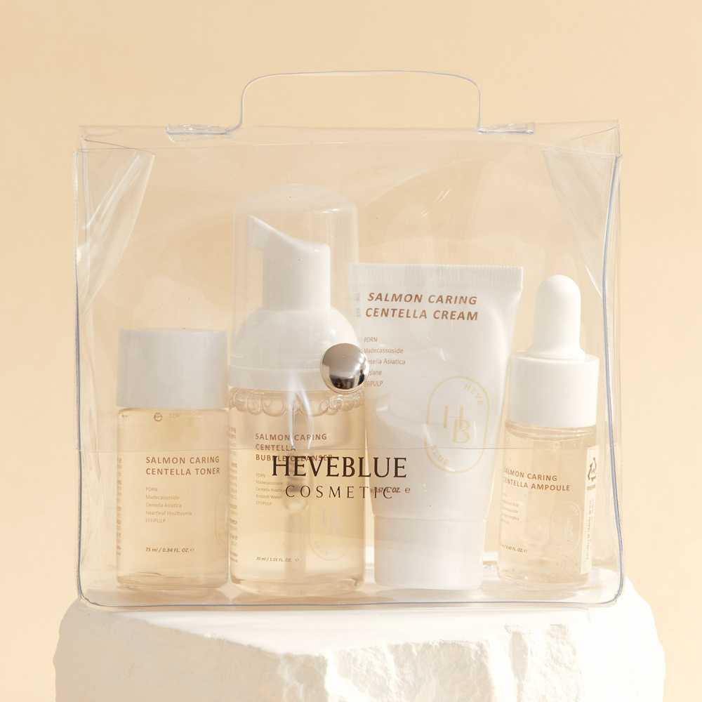 HEVEBLUE HEVE BLUE Salmon Caring Centella Special Travel Kit Bag - hydrating - front bottle shot