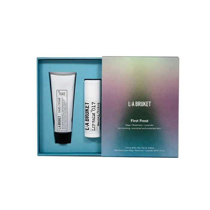 L:A BRUKET L:A BRUKET First Frost Lip Balm & Hand Cream Set - sun protection - front bottle shot