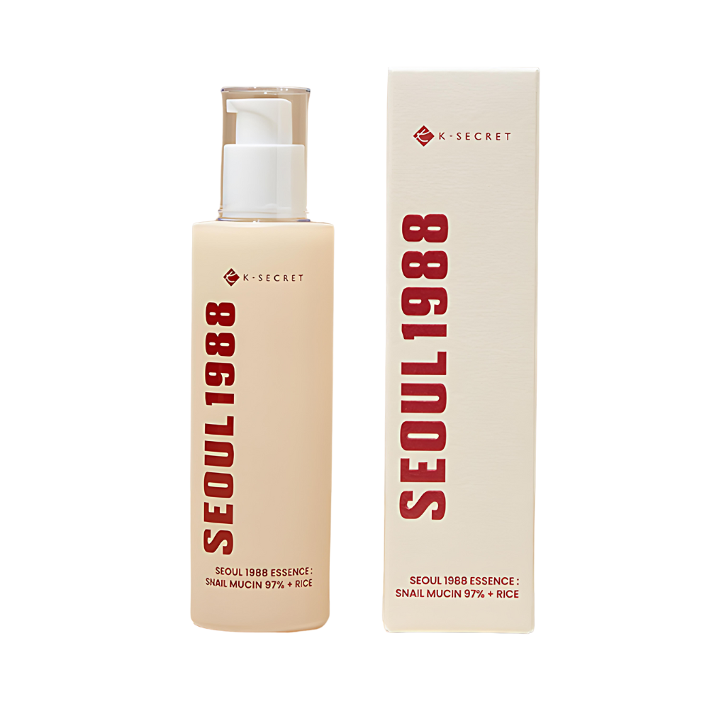K-SECRET K-SECRET SEOUL 1988 Essence Snail Mucin 97% + Rice 100ml - hydrating - front bottle shot